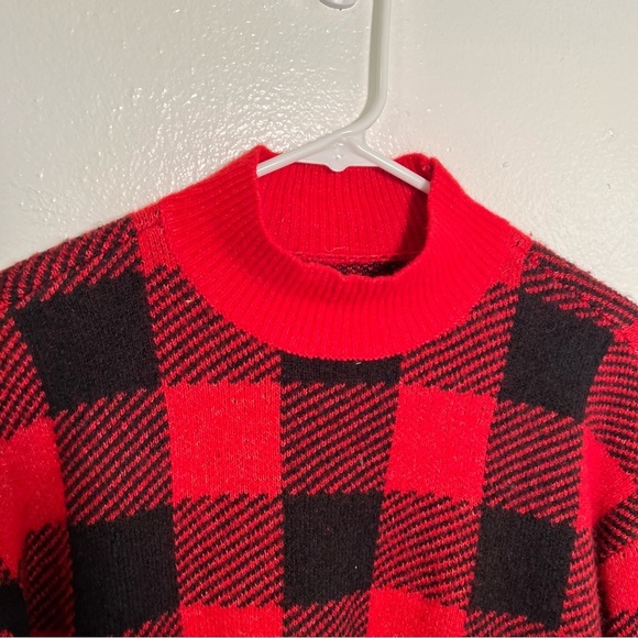 Loft Buffalo Plaid Mock Neck Sweater Red Black MP - Picture 5 of 11